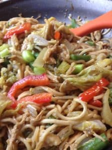 Filipino Pancit Canton- Egg Noodles with Chicken and Vegetables