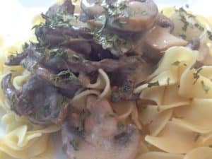 Beef Stroganoff and Mushroom Sauce with Egg Pasta Noodles