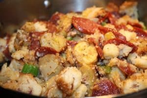 Chorizos-Plantains and Brioche Stuffing for Roast Turkey