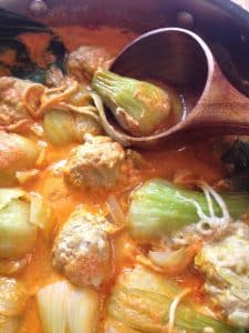 Chinese Cabbage Chicken Rolls in Curry Coconut Broth