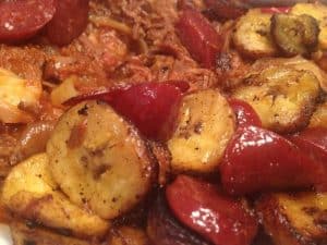 Ropa Vieja -Shredded Beef Saute with Plantains and Vegetables