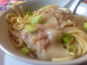 Pork Wontons in Lo Mein Noodles Soup