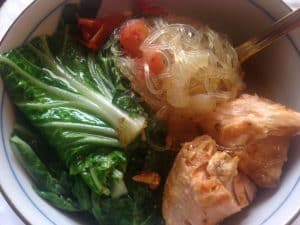 Pesang Salmon with Sotanghon : Fish Stew in Ginger Broth with Noodles