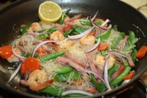 Pancit Sotanghon with Shrimps, Ham and Vegetables