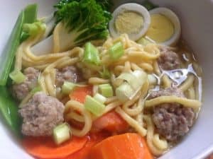 Chicken Noodle Soup with Pork Meatballs