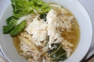 Chicken Noodle Egg Drop Soup with Pork and Vegetables