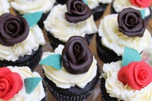 Chocolate Cupcakes with Vanilla Butter Cream Frosting and Roses