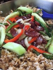 Garlic Rice with Chinese Sausages and Cucumbers