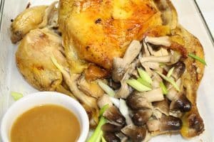 Roast Chicken with Scallions and Mushrooms