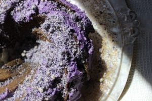 Ube-Purple Yam Pound Cake with Ube Frosting in a Swirly Pan