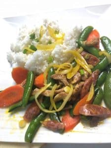 Stir-Fried Sugar Snap Peas with Pork and Chinese Sausages
