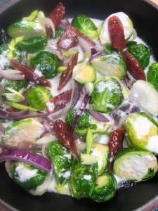Brussels Sprouts with Chinese Sausages and Coconut